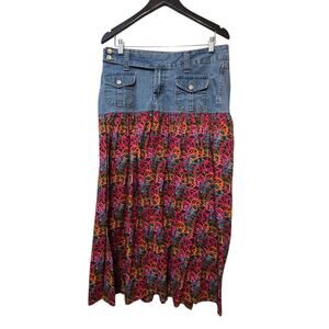 Vintage 90s Y2K FUBU Colorful Denim Skirt Womens 11/12 Boho Tribal Colorful EUC